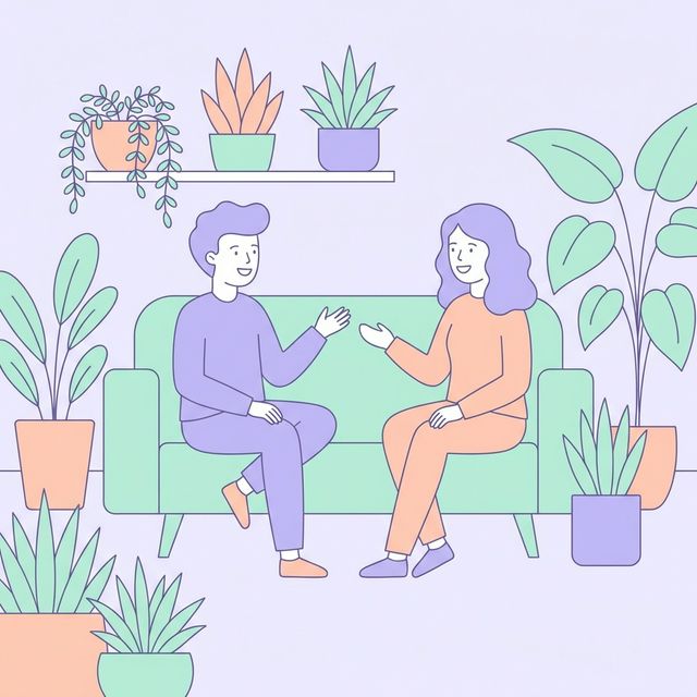 Ilustrasi dua orang bercakap-cakap dengan empati